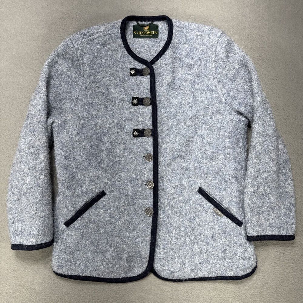 Giesswein Jacket‎ Womens EU 42 Gray Blue New Wool Cardigan Preppy Shoulder Pads
